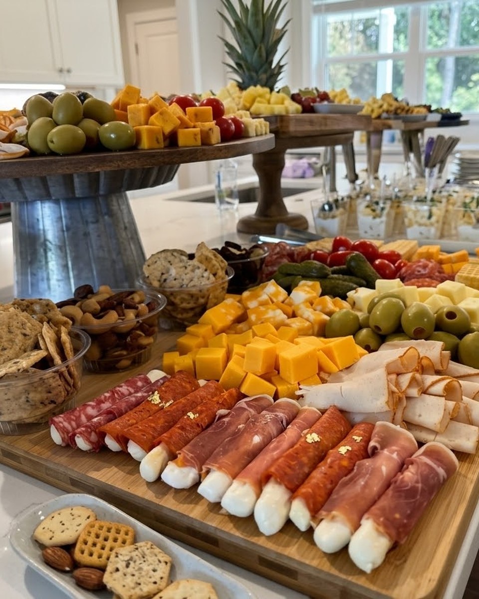 Tabla de quesos, carnes y bocadillos para evento