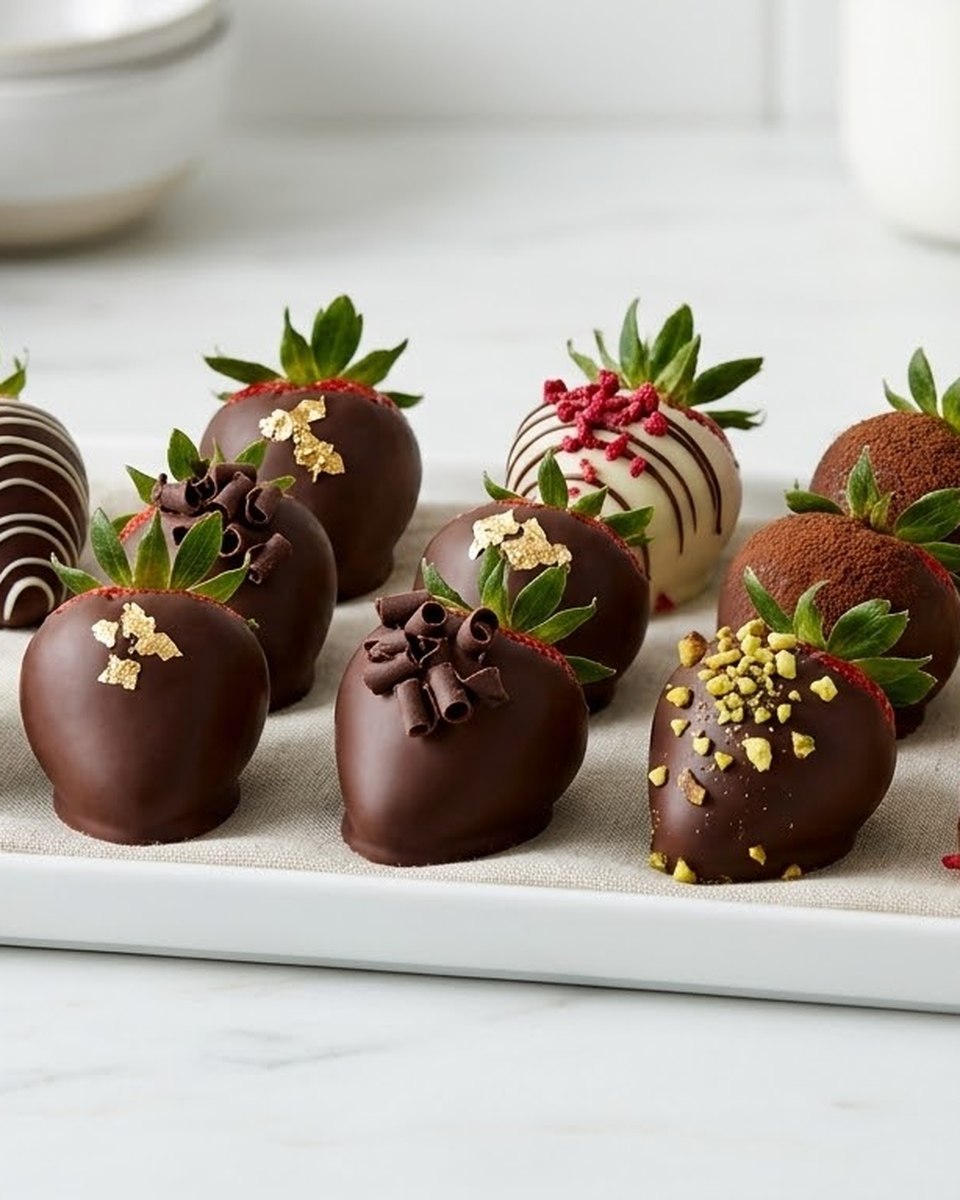 Fresas cubiertas de chocolate con distintos toppings