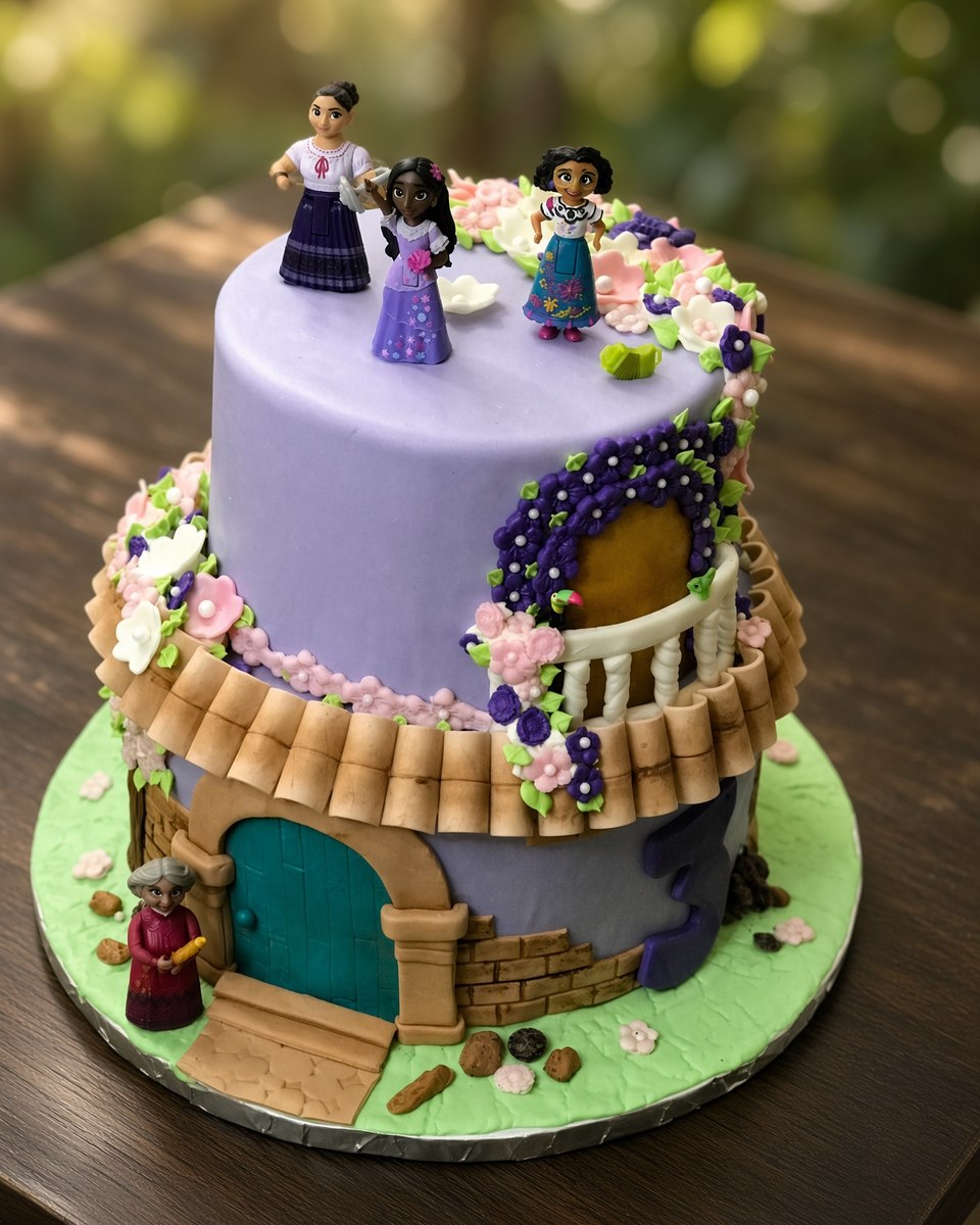 Pastel temático de dos pisos con figuras decorativas